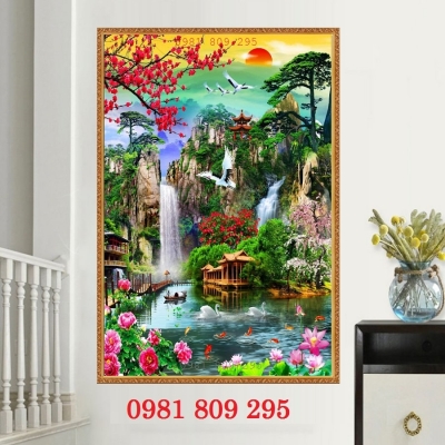Tranh gạch men thác nước , gạch ốp tường 3d