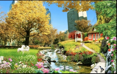 Tranh lá vàng- gạch tranh trang trí phòng khách