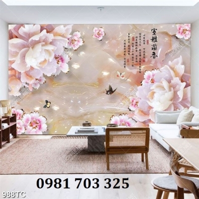 Tranh gạch hoa mẫu đơn ốp tường