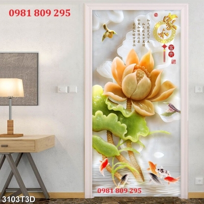 Tranh ốp tường hoa sen 3d đứng HN888