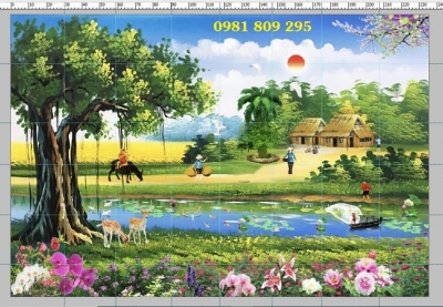 Tranh gạch cảnh làng quê 3d JP509