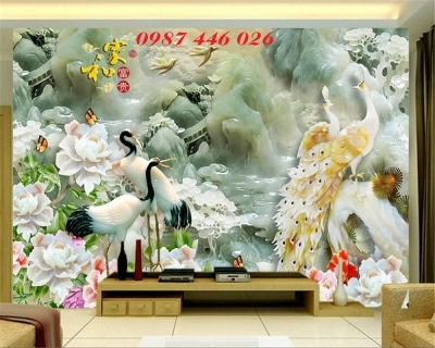 Tranh 3d gạch ốp tường chim công