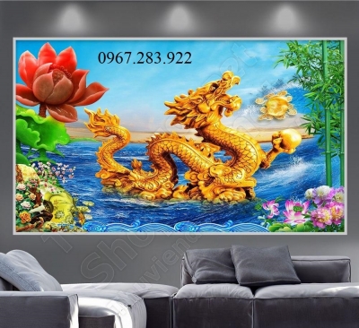 Gạch 3d rồng vàng ốp tường phòng thờ đẹp