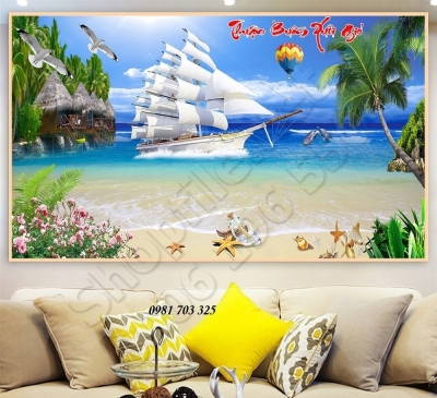 Tranh gạch men 3D thuận buồm xuôi gió