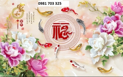 Gạch tranh ốp tường- tranh cá chép