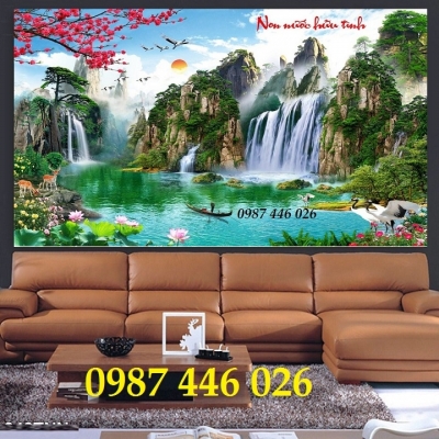 Tranh phong cảnh, gạch tranh 3d thác nước HP9272