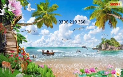 Tranh trang trí tường gạch men 3d Biển