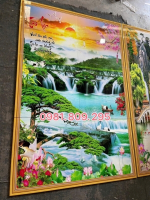Tranh 3d thác nước, gạch 3d khổ dọc