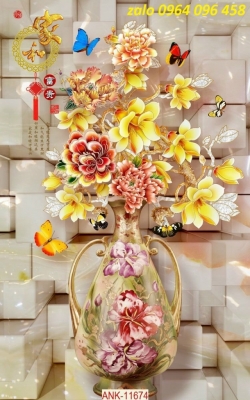 Tranh bình hoa sứ ngọc - tranh gạch 3d sứ ngọc - KNV43