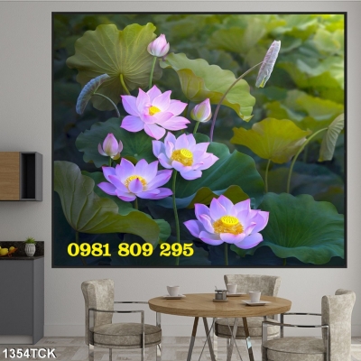 Gạch tranh 3d hoa sen ốp phòng khách JH7686
