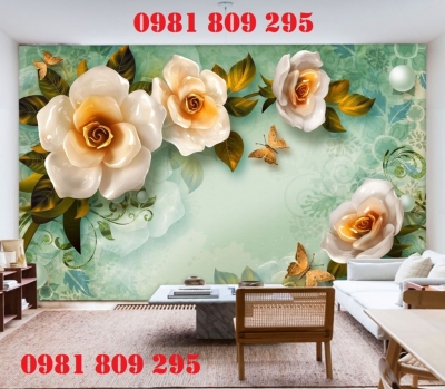 Tranh gạch 3d hoa ốp phòng khách GF735334