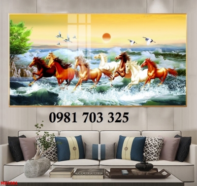 Tranh mã đáo thành công, gạch tranh 8 con ngựa đẹp