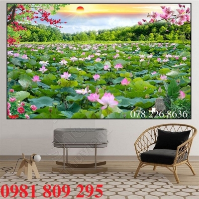 Tranh gạch , gạch 3d trang trí hoa sen HN999