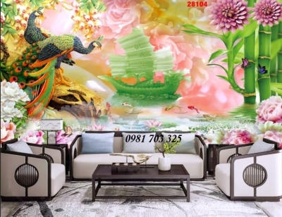 Tranh chim công 3D- gạch tranh phong thủy