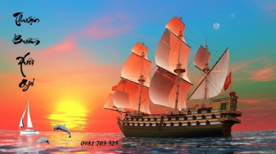 gạch tranh 3D phong thủy thuyền buồm