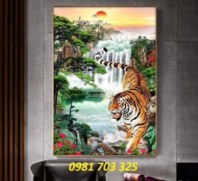 Tranh 3D hổ treo phòng khách