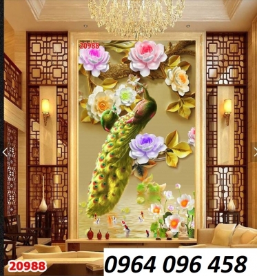 Gạch tranh chim công trang trí phòng khách - HXZ2
