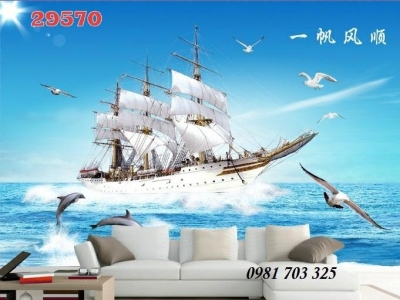 Tranh gạch men thuyền buồm, tranh phong thủy đẹp