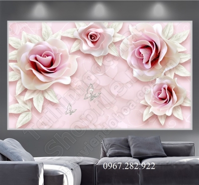 Tranh tường hoa hồng lãng mạn phòng khách