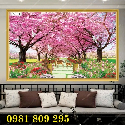 Gạch 3d hoa đào , tranh gạch cao cấp