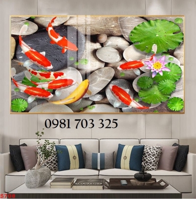 Tranh gạch cá chép hoa đẹp trang trí 3D