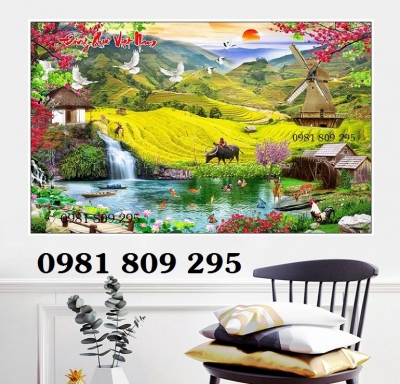 Tranh gạch phong cảnh bầu trời hừng nắng đẹp