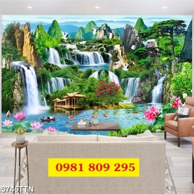 Gạch tranh phong cảnh thác nước hữu tình HP81245