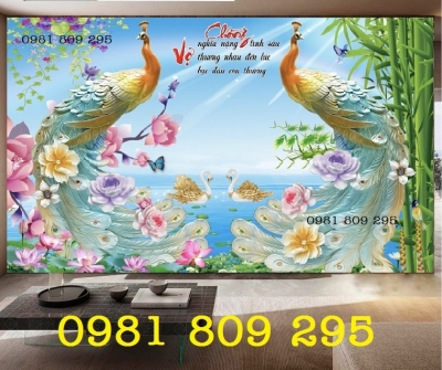 tranh gạch 3d - tranh chim công sứ ngọc