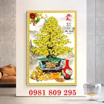 Tranh ốp tường 3d hoa mai , tranh gạch men