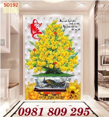 Tranh gạch 3d cây mai vàng - tranh 3d hoa mai bonsai