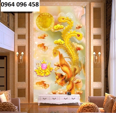Tranh gạch 3d ốp tường rồng phượng - 244XC