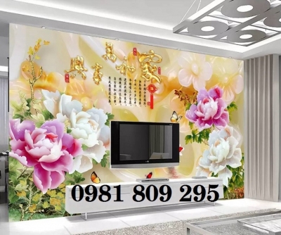 Tranh dán tường hoa mẫu đơn- gạch tranh 3d HP097