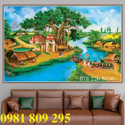 Tranh gạch làng quê đẹp 3d