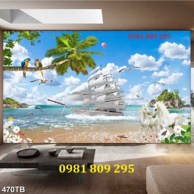 Tranh gạch men , gạch thuyền buồm 3d