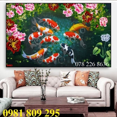 Gạch tranh 3d - tranh cá chép phong thủy