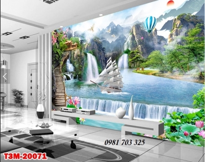 Tranh 3D thuyền buồm-gạch tranh