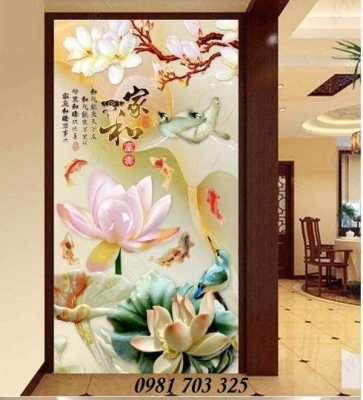 Tranh gạch khổ đứng 3D hoa trang trí