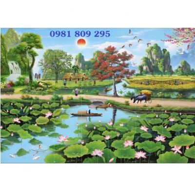Tranh gạch làng quê , gạch ốp tường