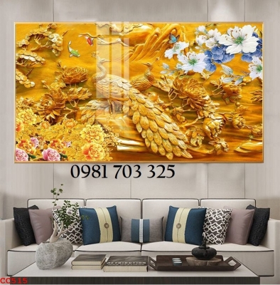 Gạch tranh 3d chim công mẫu đơn