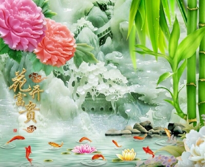 Tranh cá chép trong đầm hoa sen - gạch men