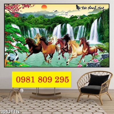 Tranh gạch 3d bát mã tr4ang trí phòng khách HG754