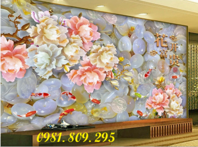 Tranh hoa mẫu đơn , gạch tranh đặt theo yêu cầu