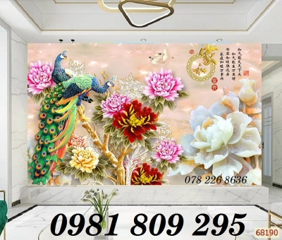 Gạch tranh 3d phong thủy - tranh con công 3d JP86