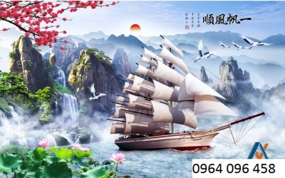 Tranh gạch men 3d phong thủy thuyền buồm - HGF43