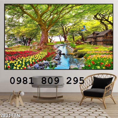 Tranh phong cảnh- gạch tranh 3D cảnh vườn hoa
