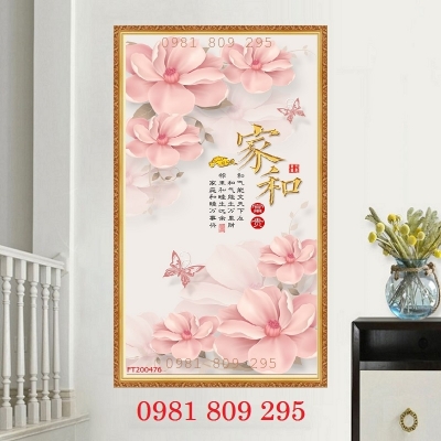 Tranh gạch 3d tường hoa khổ đứng