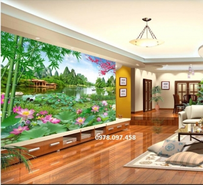 Tranh gạch phòng khách - tranh hoa sen