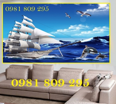 Tranh ốp tường , gạch 3d thuyền