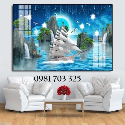 Tranh thuyền buồm phong thủy, gạch men 3D