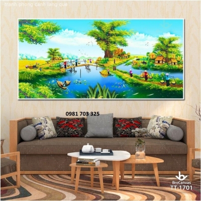 Gạch tranh đồng quê trang trí phòng khách